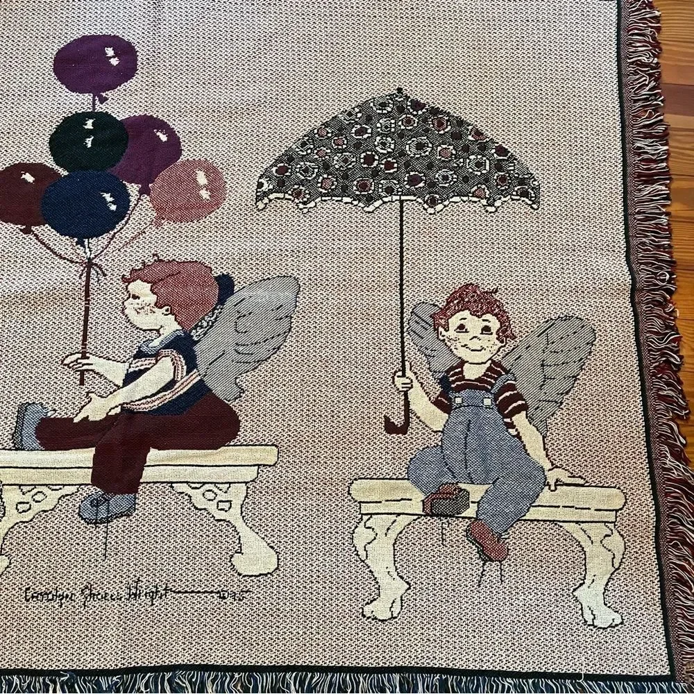 Carolyn Shores Wright Children Angels Throw Blanket Afghan Tapestry Approx 48X66